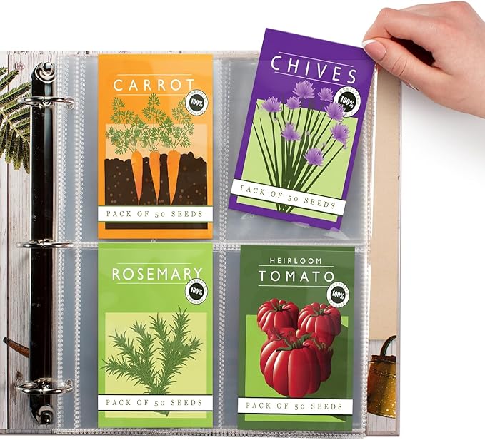 Seed Storage Organizer Sleeves (10 Pack) 4 Pocket Garden Seed Organizer, Slot Size 3.5x5 Clear Sleeves for Seed Packet Storage, Seed Keeper, Seed Organizer Binder (10 Pack, 3.5 x 5.25'' - 4 Pocket)
