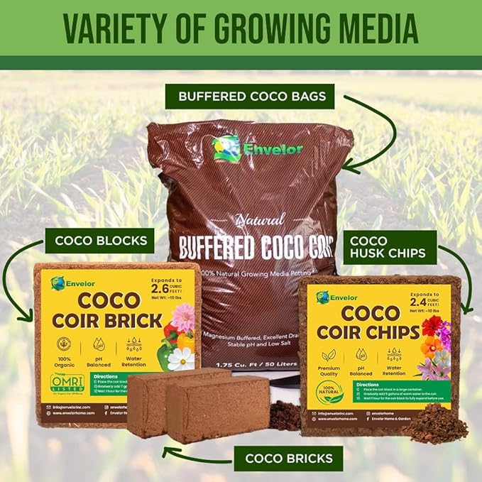 Coco Coir for Plants 2-Pack – 2.4 Gallons Compressed Coconut Coir Bricks, 1.5 lb. Low EC, pH Balanced Coco Peat for Indoor & Outdoor Gardening, Potting Soil, Indoor Plant Soil