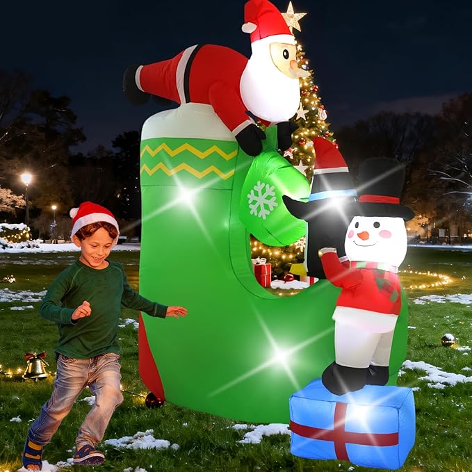 7FT Santa Claus Inflatable Decoration with Built-in LED Lights, Christmas Outdoor Inflatable Decoration for Lawn, Yard, Garden, Patio