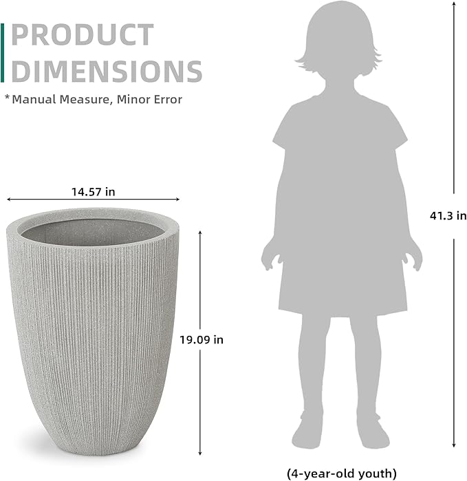 19" H Mediterranean Beige Round Planter for Outdoor Plants,Set of 2 Large Flower Pot with Drainage Hole,Weather-Resistant for Porch,Garden,Patio or Indoor Use, Ideal for Christmas Decoration