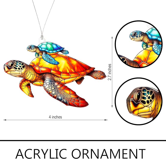 Sea Turtle Gifts for Women-Beach Suncatcher Ornament with Story Card-Turtle Christmas Cards-Beach Gifts for Women-Coastal Christmas Ornaments -White Elephant Presents for Friends