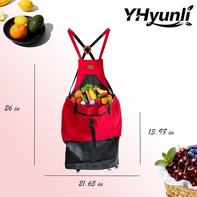 Gardening Apron, Pockets for Women & Men Cross Back Gardening Apron integrated extended drawstring pouch, Great Gift