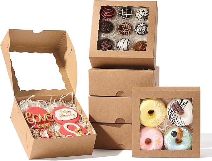 55pcs 6"x6"x2½ Brown Chocolate Covered Strawberries Boxes with Window Baking Boxes for Cookies, Cake,Macaron, Pie, Truffle Chocolate & More