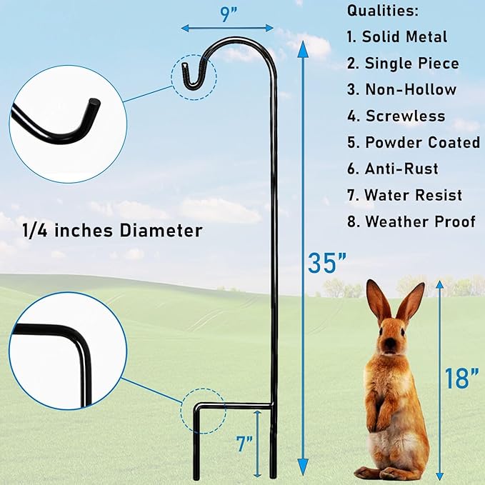 Ashman Shepherd's Hooks 35 Inch (30 Per Pack), Black, Made of Premium Metal for Hanging Solar Lights, Bird Feeders, Mason Jars, Christmas Lights, Lanterns, Garden Stakes and Wedding Décor.