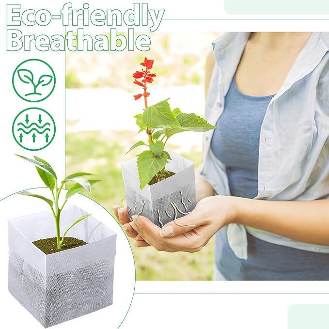 Augshy Nursery Growing Bags, 200Pcs Plant Grow Bags Non-Woven Fabric Seedling Pots, 9" x 9" for Planting, Starting Vegetable, Flower, Fruit Saplings, Trees