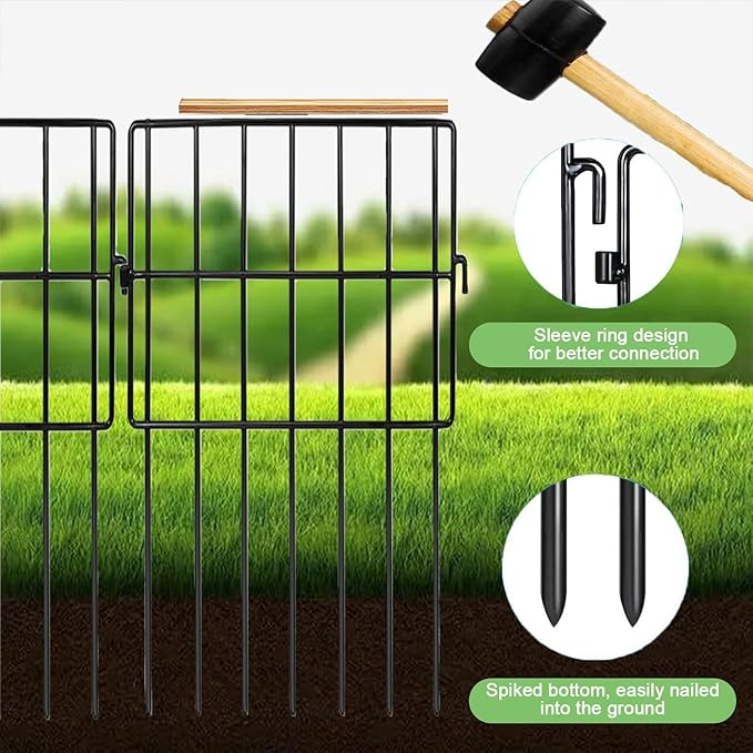 Decorative Garden Fence 17in x10.8ft,10 Pack Rustproof Metal No Dig Fence Animal Barrier for Dog and Rabbits,Square Flower Bed Edging Ornamental Wire Border Panel Fencing,Yard Patio Defense(Square)