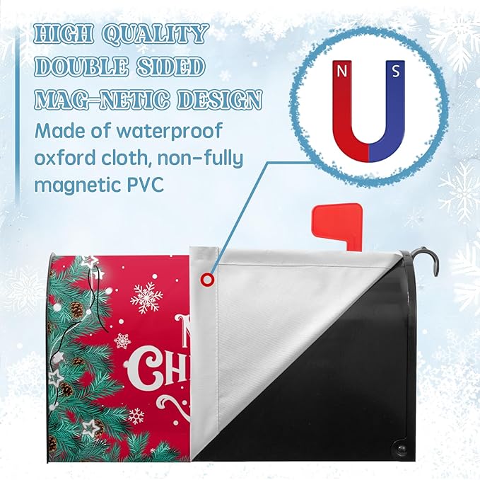 Merry Christmas Mailbox Covers Winter Snowflake Oversize Magnetic Mailbox Wrap Poinsettia Xmas Trees Letter Post Box Cover Large Size 21*25.5 Inch Garden Yard Home New Year Holiday Decorative