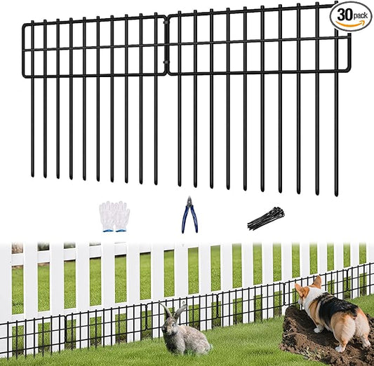KYATE Garden Fence Animal Barrier, 30 Panels No Dig Fence 42.5ft(L) x13in(H), Rustproof Metal Defense Border, Dogs Rabbits Blocker Fence for Outdoor Yard & Patio
