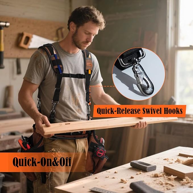 WELKINLAND Heavy Duty Tool Belt Suspender, Comfy Padded Tool Belt Suspender, Fully-Adjustable Tool Bag Suspenders, RipStop Suspenders For Tool Belt, Tool Belt Suspenders For Men/Carpenter