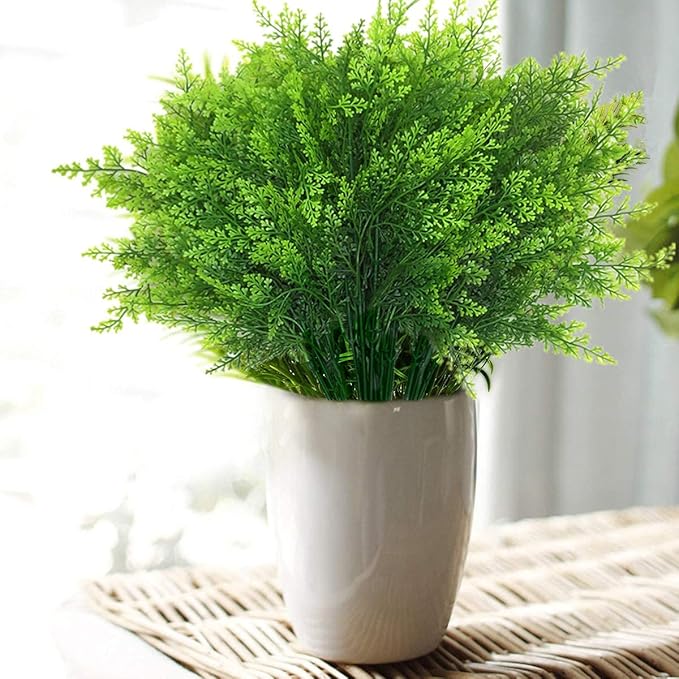CATTREE Artificial Shrubs Bushes, Plastic Plants Fern Leaves Fake Persian Grass Wedding Indoor Outdoor Home Garden Verandah Kitchen Office Table Centerpieces Arrangements Christmas Decoration 8 pcs