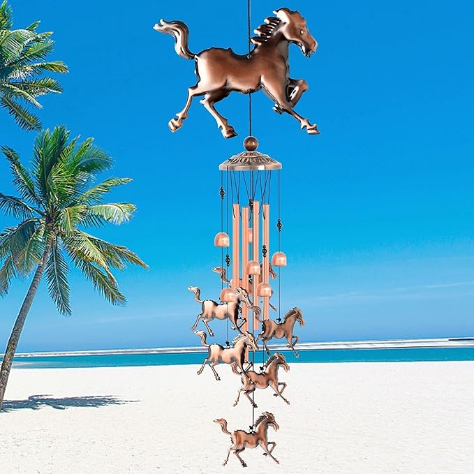 Horse Wind Chimes for Outside,39 inch Length Memorial Pony Horse Wind Chime with 4 Large Aluminum Tubes & S Hook,Indoor Outdoor Decor Hanging Wind Catcher Bell for Home,Garden,Patio,Backyard,Porch