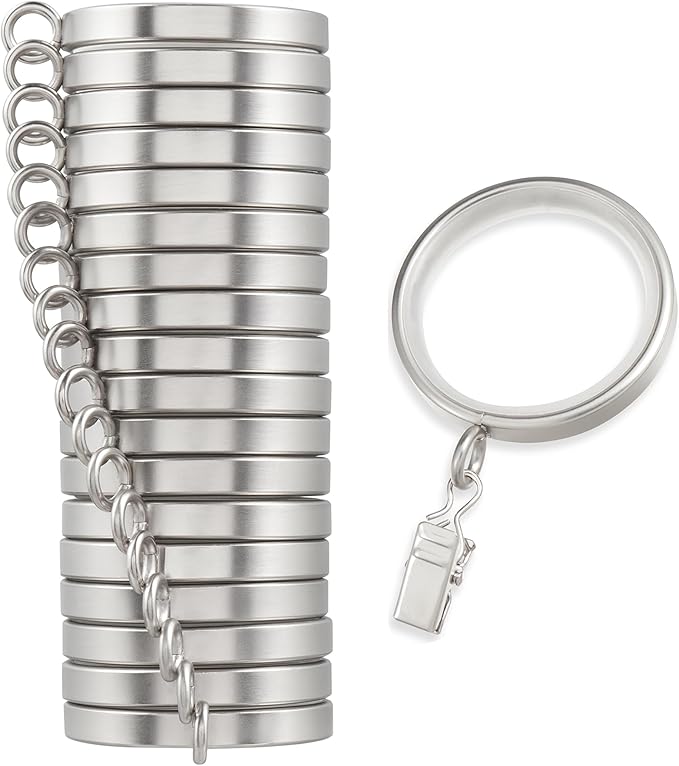MODE Cambria Designer Series - Premium Easy Glide 18 Count Curtain Rings - Metal with Smooth, Quiet Nylon Inserts with Clips - 2 inch Diameter (1-5/8 inch Inside Diameter) - Brushed Nickel