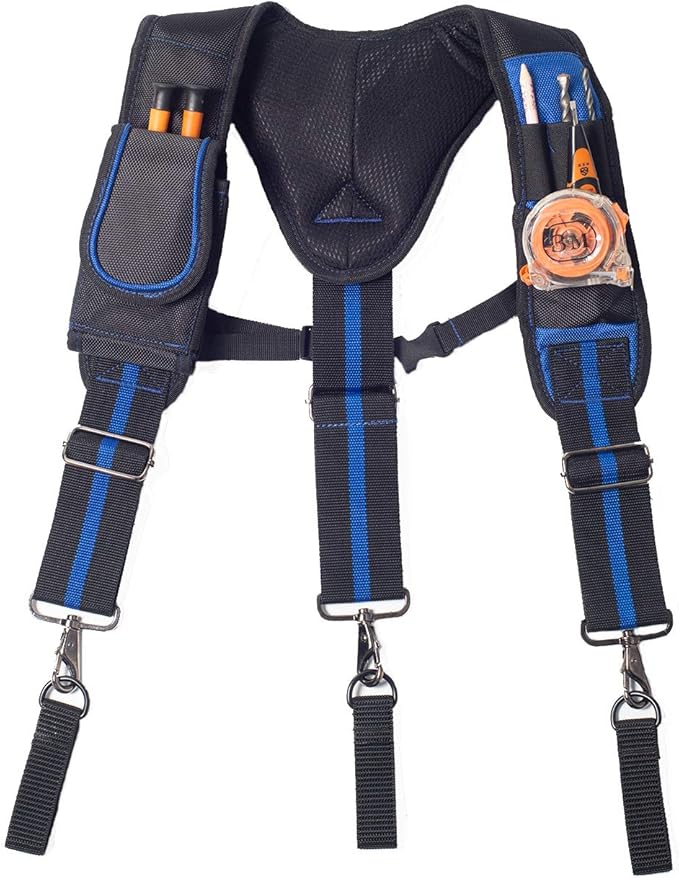 AISENIN Tool Belt Suspenders Construction Work Suspenders with Magnet Pocket, Large Moveable Phone Holder, Pencil Holder