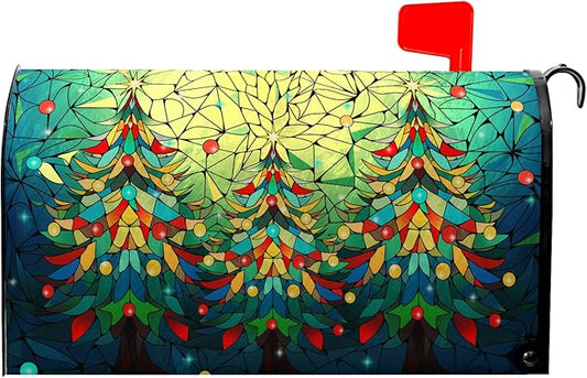 Beautiful Xmas Tree Mailbox Covers Magnetic Standard Size 21x18 inch Christmas Mail Box Cover Colorful Postbox Covers for Garden Outdoor Yard Decor Happy New Year