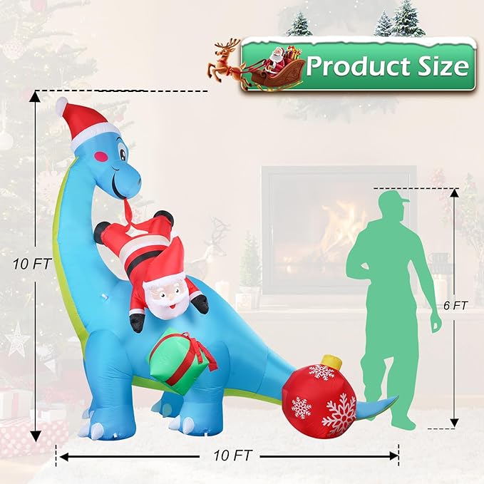 Christmas Inflatables Christmas Blow Up Yard Decorations Christmas Inflatable Dinosaur Play with Santa Clause Gift Boxes LED Lighted Up Yard Lawn Garden Home Party Decor