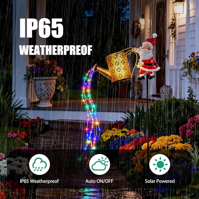 Christmas Solar Kettle Light, 2026 New Garden Lawn Decorative Light, Outdoor Hanging Solar Powered Santa Claus Watering Can with LED for Lawn Decorations (White)