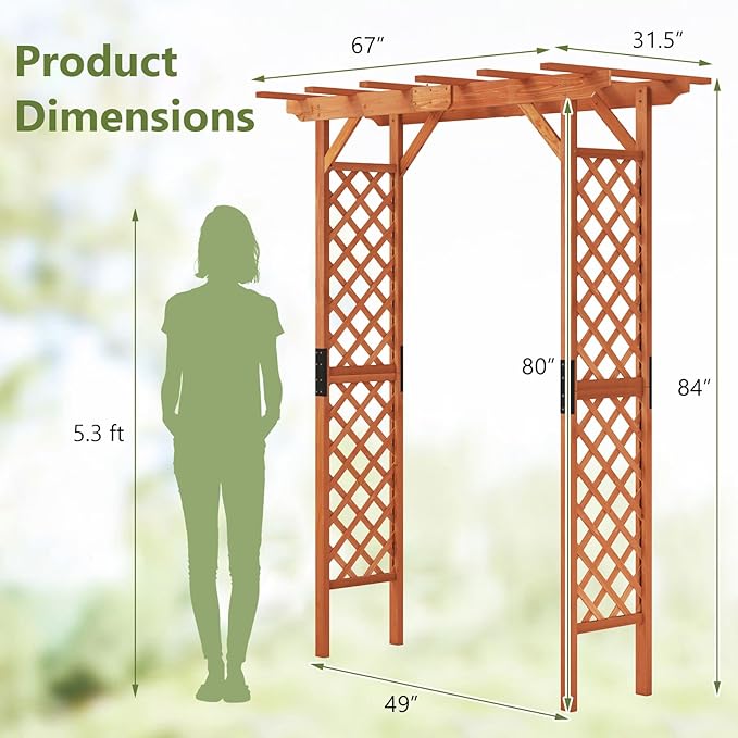 S AFSTAR 84" Wooden Garden Arbor, Plant Climbing Arch Trellis Pergola Archway Wedding Arch for Outdoor, Yard, Ceremony Christmas Decoration (Brown)