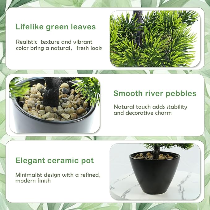Artificial Bonsai Tree Juniper Indoor - Small Fake Bonsai Pine with Ceramic Pot 13" Tall for Home Decoration Bedroom Living Room Table Study Cafe Positive Office Decor Lifelike Greenery Tree