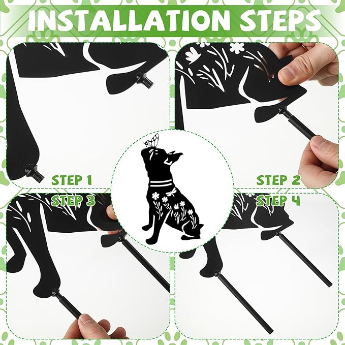 3 Pcs Metal Dog Garden Decor for Outside 12" Puppy Garden Stake Black Silhouette Statues Outdoor Decoration for Animal Lovers Gifts Women Men Patio Lawn Lawn Yard Art(Bulldog)