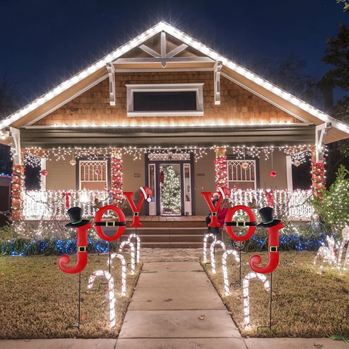 FORUP Joy Christmas Decorations - 3 Pcs Metal Garden Stakes for Outdoor Lawn Yard Decor