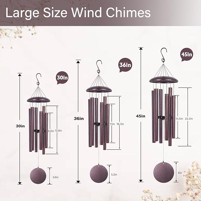 ASTARIN Deep Tone Wind Chimes for Loss of Mother, Personalized Wind Chimes Sympathy Gifts for Memorial Condolence, in Loving Memory of Loved One Windchimes Customized, 30/36/45inch