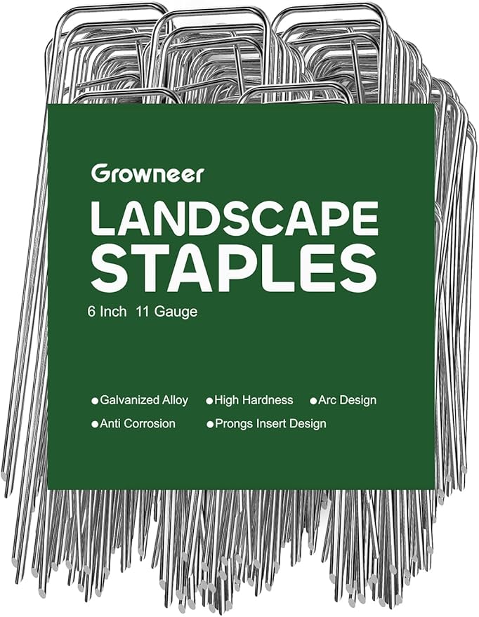 GROWNEER Landscape Staples Anti-Rust, 6 Inch 150pcs Garden Stakes, Galvanized Garden Staples, SOD Pins Yard Stakes for Securing Weed Fabric Barrier, Ground Cover, Artificial Turf, Dog Fence