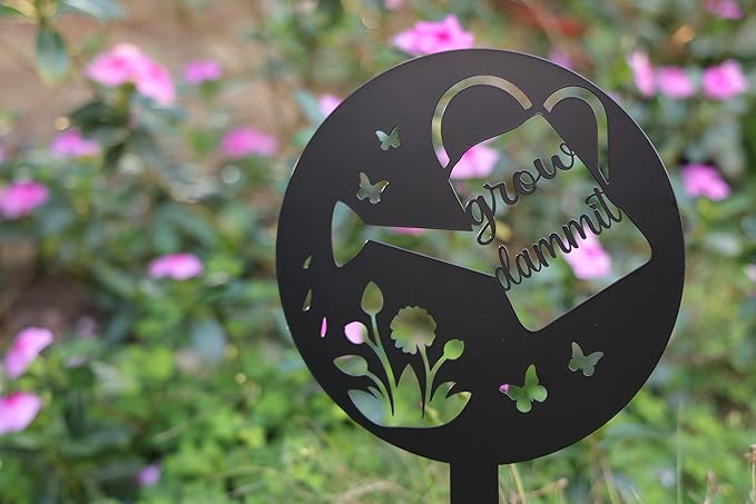 Grow Dammit Funny Garden Signs, Unique Outside Gardening Decor Outdoor, Flower Vegetable Garden Plant Accessories, Fun Gardening Gifts for Women Men Mom Gardeners Who Love Plants