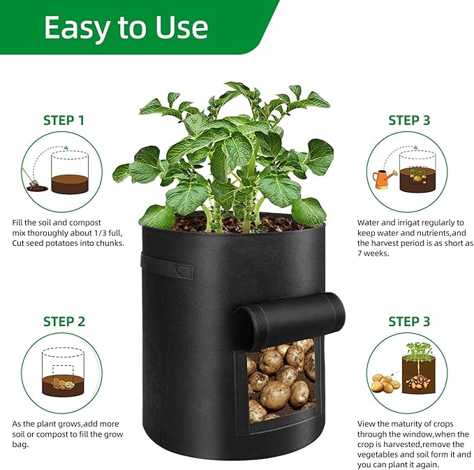 6 Pack Potato Grow Bags 10 Gallon with Flap and Handle, Planter Pots Thick Fabric Garden Containers for Tomato, Vegetable and Fruits