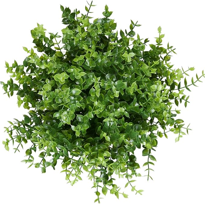8PCS Artificial Eucalyptus Plants,Fake Boxwood Shrubs UV Resistant No Fade Faux Plastic Greenery for Wedding Bridal Bouquet Indoor Outdoor Home Garden Kitchen Office Table Vase(Green)