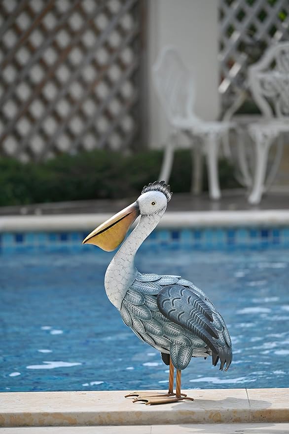 TERESA'S COLLECTIONS Pelican Outdoor Statues Garden Decor for Outside,11" Blue Coastal Ocean Bird Garden Statues & Sculptures for Yard Decor,Metal Yard Art for Lawn Patio,Pool,Backyard,Gifts for Mom