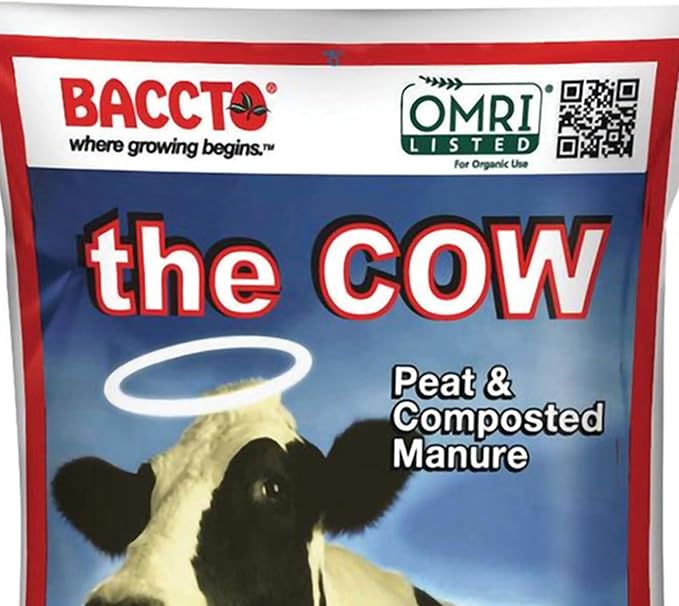 Michigan Peat Baccto Wholly Cow Horticultural Compost and Manure for Soil Amendment, Lawn Care, Vegetable Garden Beds, and More, 40 Quart Bag