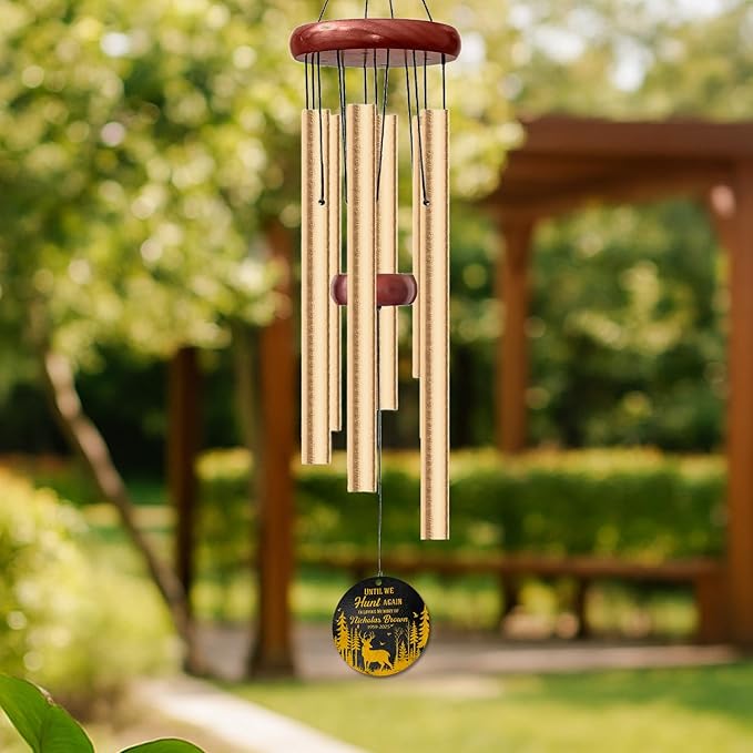 Personalized Hunting Memorial Wind Chime – “Until We Hunt Again” Wind Chimes – Custom Name & Years – Outdoor Sympathy Gift for Hunters, Dad, or Grandpa – Memorial Garden Remembrance Chime