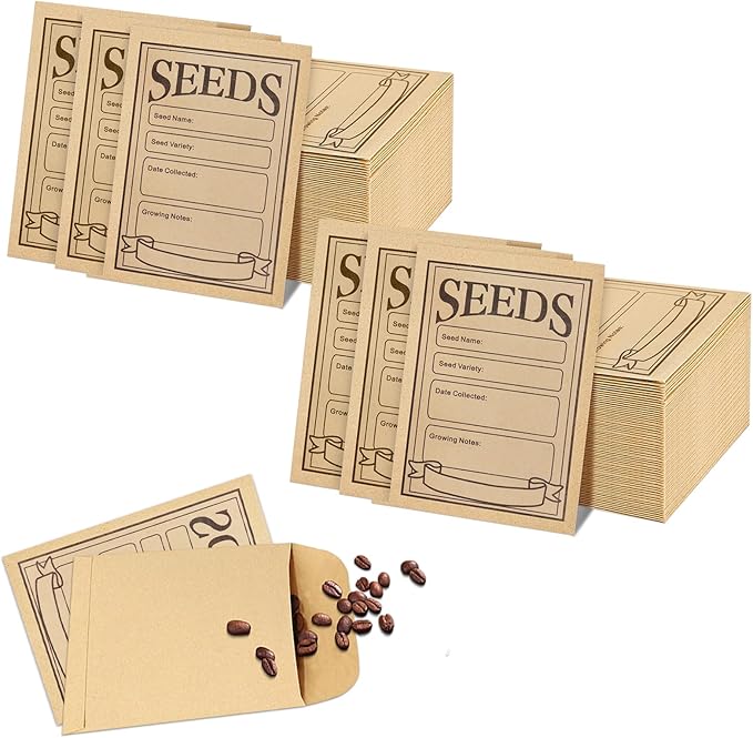 100 Pcs Self Adhesive Seed Envelopes - Resealable Paper Packets for Flower and Vegetable Seeds Storage - Kraft Organizer, 3.1 x 4.7 Inch