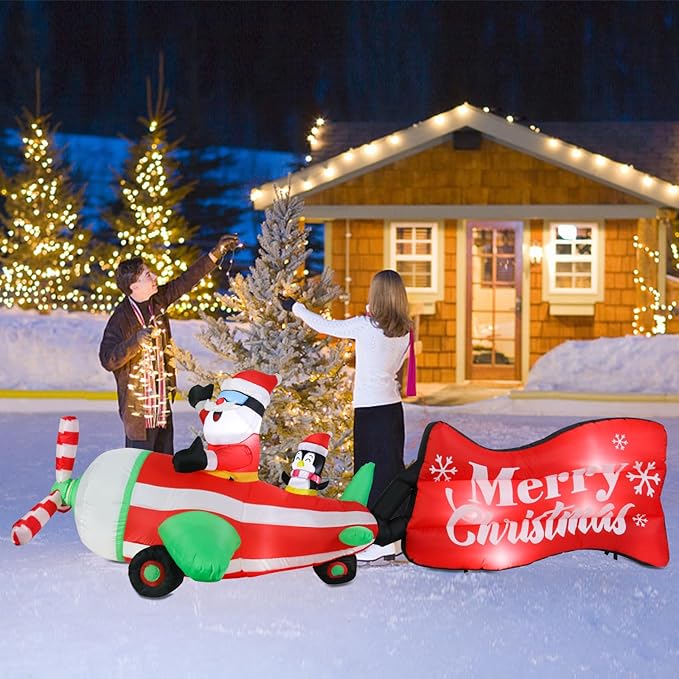 Vipush 10 FT Christmas Inflatable Decorations Helicopter Christmas Decorations Outdoor Inflatable with LED Light, Outdoor Holiday Decor Blow Up Yard Decor