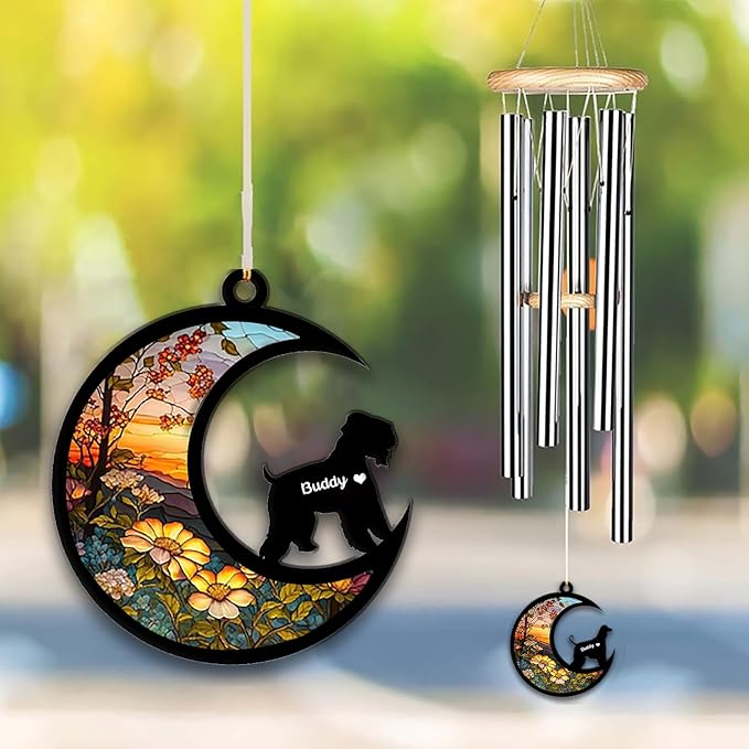 Soft-Coated Wheaten Terrier Sun Catcher Wind Chime, Custom Sunflower Suncatcher Dog Memorial Wind Chime, Dog Loss Gift, Dog Sympathy Gift, Pet Loss Suncatcher, Outdoor Garden Decor