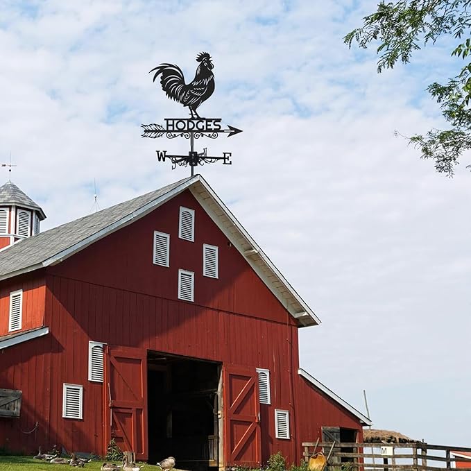 Personalized Rooster Metal Weather Vane, Custom Family Name Weathervane, Wind Direction Indicator, Weather Vanes Roof Mount, Wind Vane Outdoor Decor for Yard Farmhouse Cupolas, Housewarming Gifts