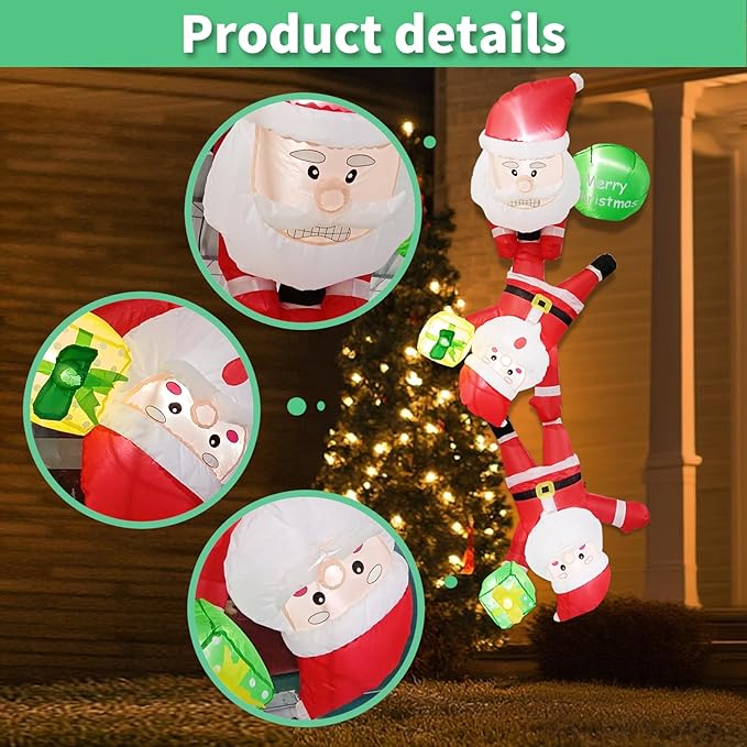 8FT Christmas Inflatable Blow up Lighted Yard Decoration Suitable for Christmas Indoor Outdoor Xmas Yard Party Holiday Garden Decor (Climbing Santa Inflatable Set)