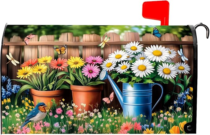 Spring Flowers Magnetic Mailbox Cover Bird Floral Mailbox Covers Magnetic Standard Size 21 X 25.5 Inch Sunflower Mailbox Post Cover Mailbox Wraps Mailbox Decor for Home Garden Outdoor Yard