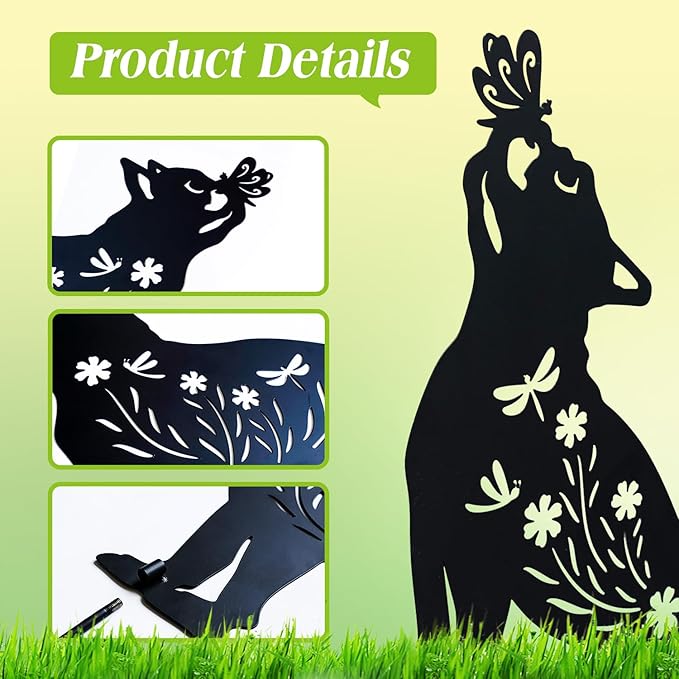 Dog Metal Garden Stakes Decorative, Gifts for Women/Men/Dog Lovers Gifts,Black French Bulldog Silhouette Statues Garden Decor for Outside,Outdoor Decor,Yard Art,Patio,Lawn Ornaments