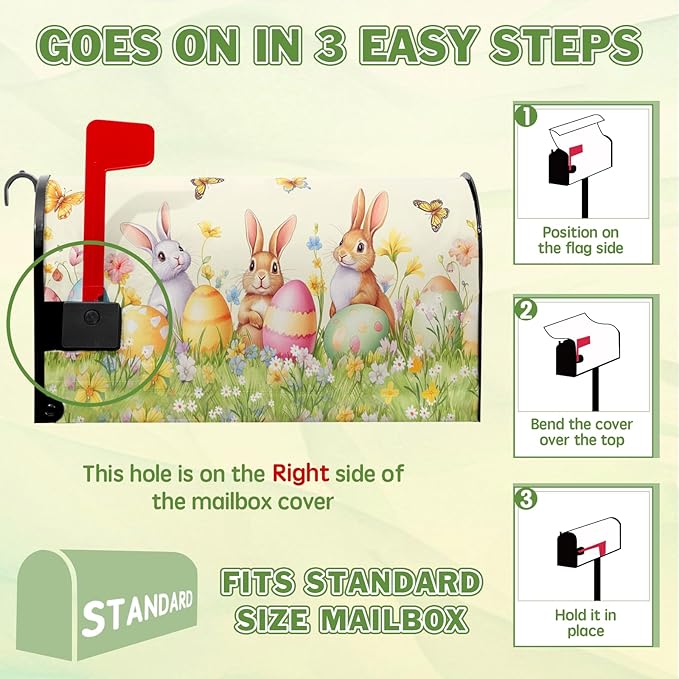 Easter Mailbox Covers Rabbits Mailbox Cover Standard Size 21x18 in Spring Floral Post Letter Box Cover for Garden Yard Decoration Waterproof Oxford Beautiful Eggs