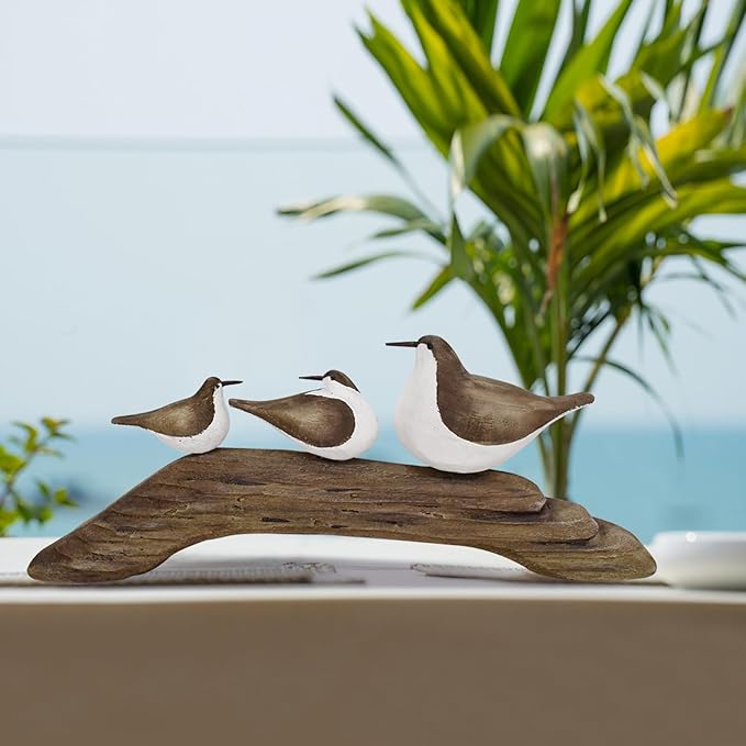Wooden Sea Bird Statue Seagull On Stand Decor Nautical Coastal Birds Sculpture Indoor Outdoor Animal Figurine Beach Themed Decoration Rustic Home Art for Bedroom Garden (F)