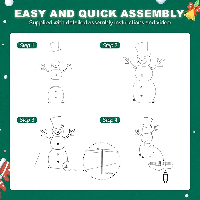 VINGLI 4FT Lighted Iridescent Snowman Christmas Yard Decorations, Prelit 100 Warm White LED Tinsel Snowman, Collapsible Indoor Outdoor Lawn Garden Front Porch Patio Xmas Holiday Decor Display