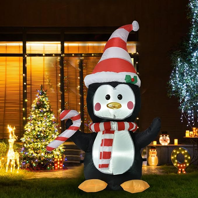 Lvydec Lighted Inflatable Penguin Christmas Outdoor Decoration Clearance - 4ft Blow Up Penguin with Built-in LED Lights for Christmas Holiday Yard Decoration