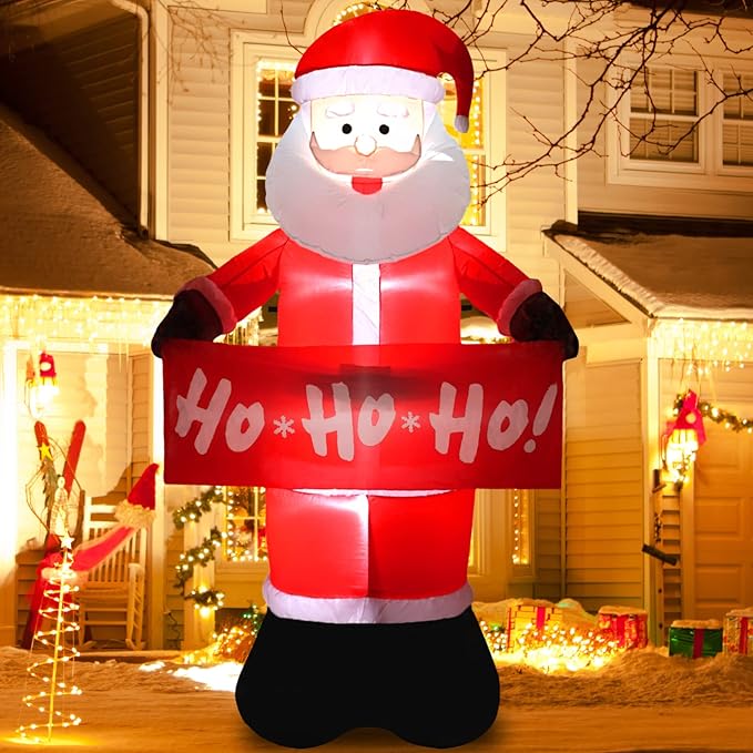 Buheco Christmas Inflatables Outdoor Decorations, 7FT Tall Inflatable Santa Claus Giant Blow Up Xmas Yard Decor with LED Lights for Indoor Holiday Vacation Party Outside Lawn Garden