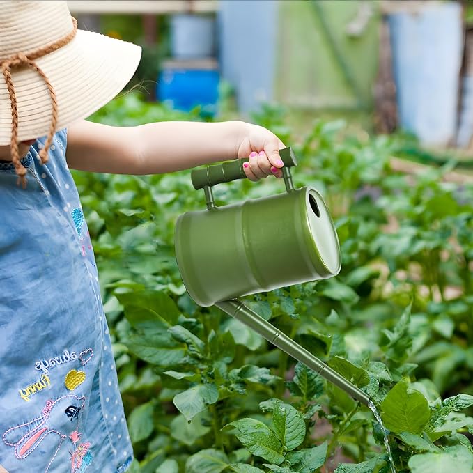 ZXJ Watering Can for Outdoor Indoor Plants - Small Plastic Home Garden - with Long Spout - Green - 64 Oz - 1/2 Gallon
