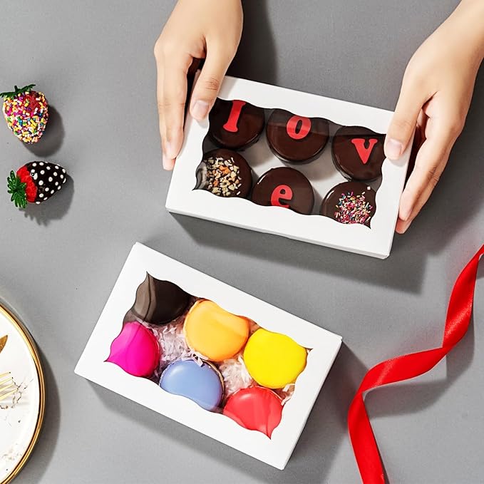 50PCS 7x4⅜x1½ Inch Cookie Boxes with Window Chocolate Truffle Boxes Brownie Boxes Bakery Pastry Gift Boxes Soap Boxes Dount Boxes Browine Cake Boxes Treat Boxes for Party Favors Christmas