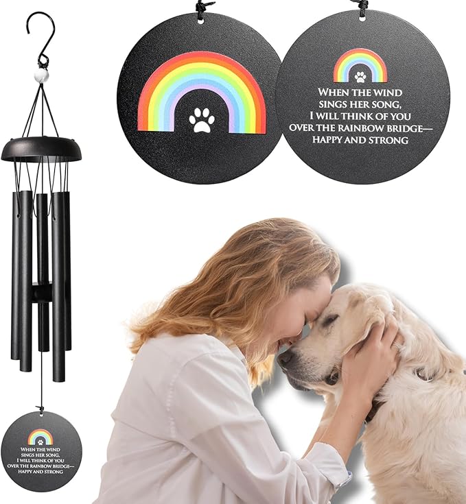 Rainbow Bridge Dog Memorial Gifts – Pet Memorial Wind Chimes, Loss of Dog Sympathy Gift - Black 22"