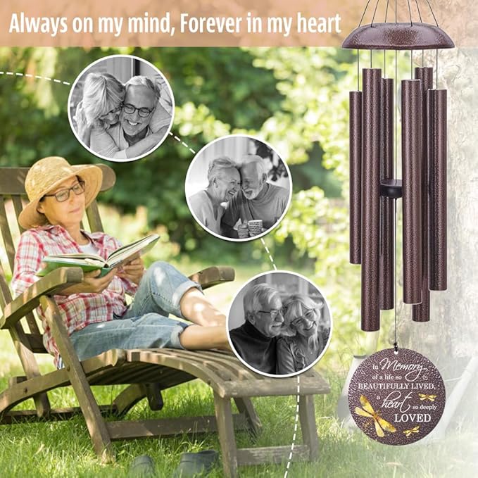 Sympathy Wind Chimes, Personalized Dragonfly Wind Chimes for Loss of Loved One, Commemorative Sympathy Gifts for Funeral, in Memory of Dad/Mom 36inch (Produced in USA)