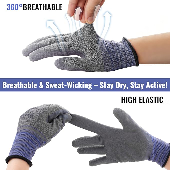 6 Pairs Gardening gloves for men, Garden gloves with rubber coating, Work gloves for Weeding, Digging, Raking, Pruning Flower Rose (Medium/8)
