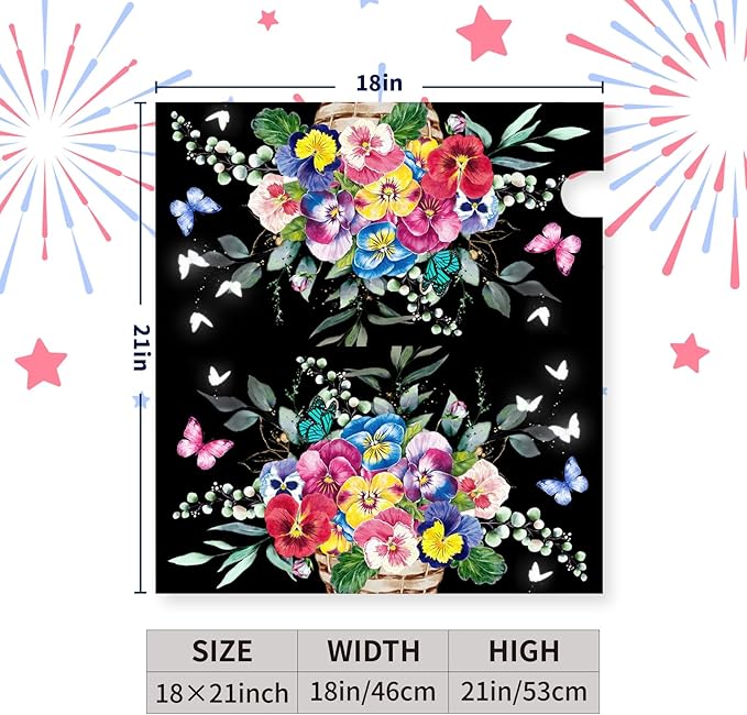 Summer Flower Mailbox Covers Magnetic Pansy Floral Mailbox Post Cover Black Colorful Pansies Butterfly Mail Box Wraps Waterproof for Garden Yard Standard Size 21x18 Inch
